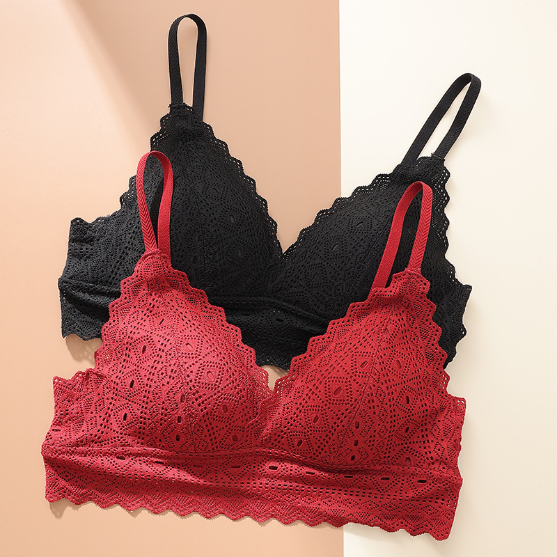 Triángulo francés taza de encaje sexy ropa interior inalámbrica delgada push up pequeño pecho cómodo sujetador transpirable BL082