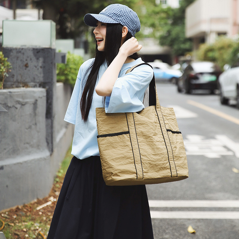 Nylon Tote Bag Large Capacity Women's 2025 New Simple Shoulder Bag Commuter Bag Retro Shopping Bag Handbag - Thumbnail 2