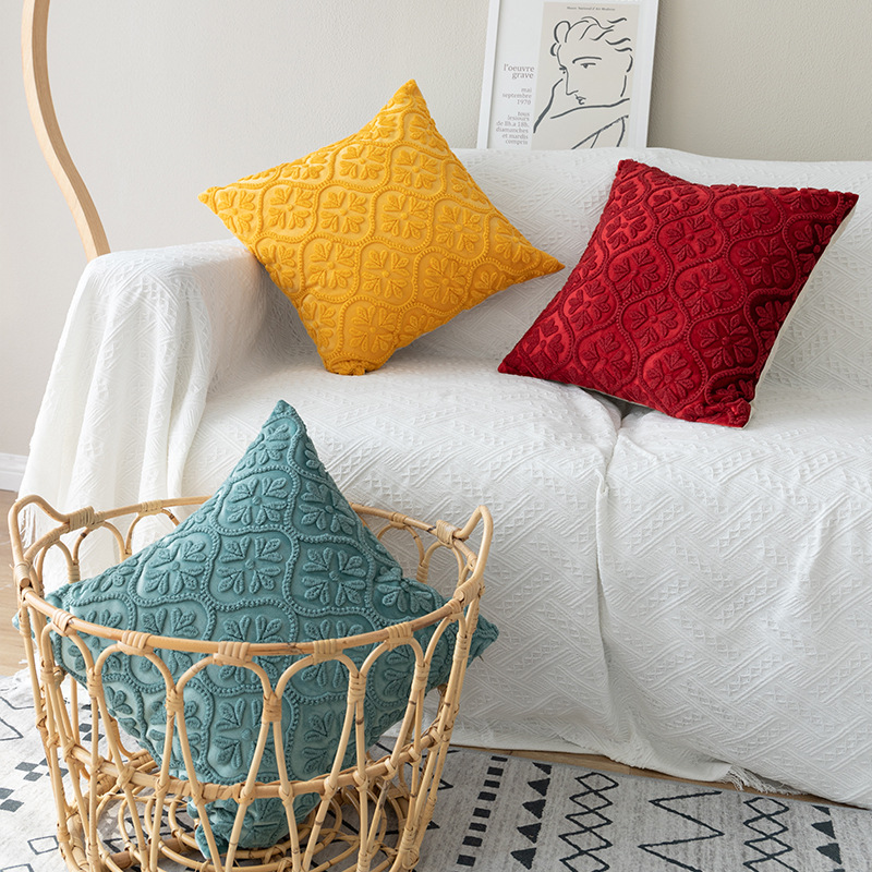 Housse de coussin de chevet brodée en trois dimensions, motif géométrique, motif floral, style européen et américain, décoration pour la maison_voghion.com