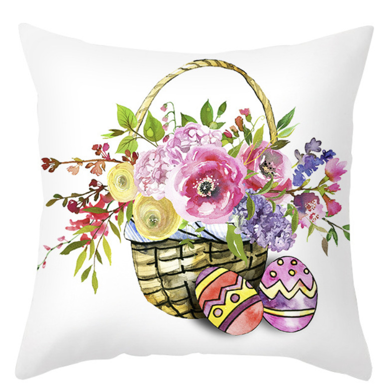 Amazon lino transfronterizo corto peluche conejo de Pascua acuarela guirlandas decorativas para el hogar almohadilla de almohada