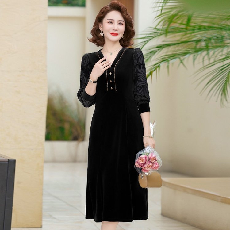 中老年妈妈秋装气质长袖连衣裙2025新款中年女士秋天洋气时尚裙子|undefined