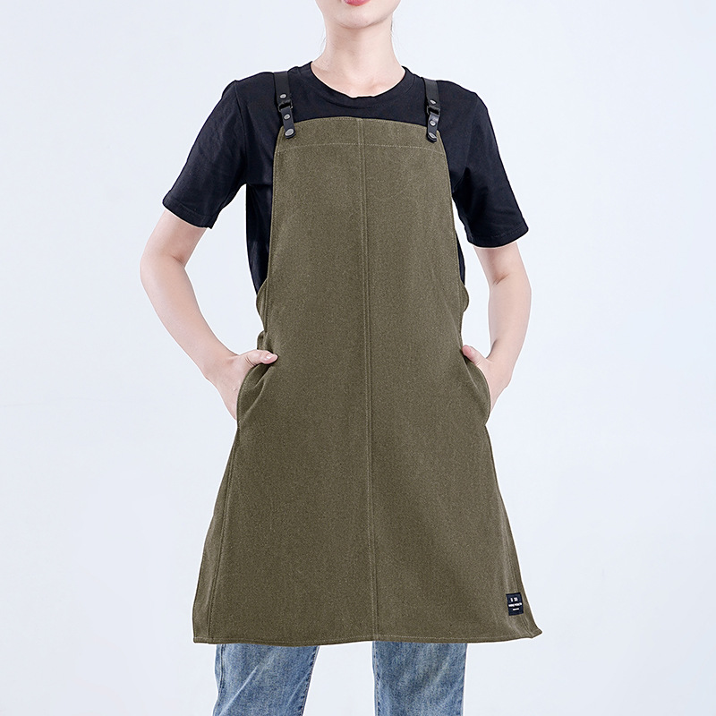 Delantal de lona gruesa transfronteriza estilo coreano minimalista barista delantal de ropa de trabajo al por mayor personalizado