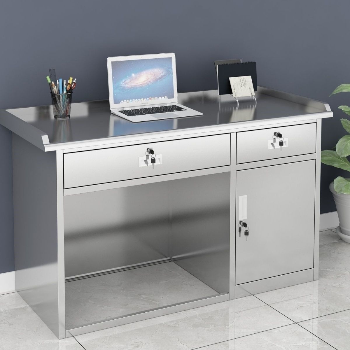Stainless Steel Office Desk, Computer Desk, Laboratory Workbench, Workshop Workstation, Stainless Steel Table with Drawers