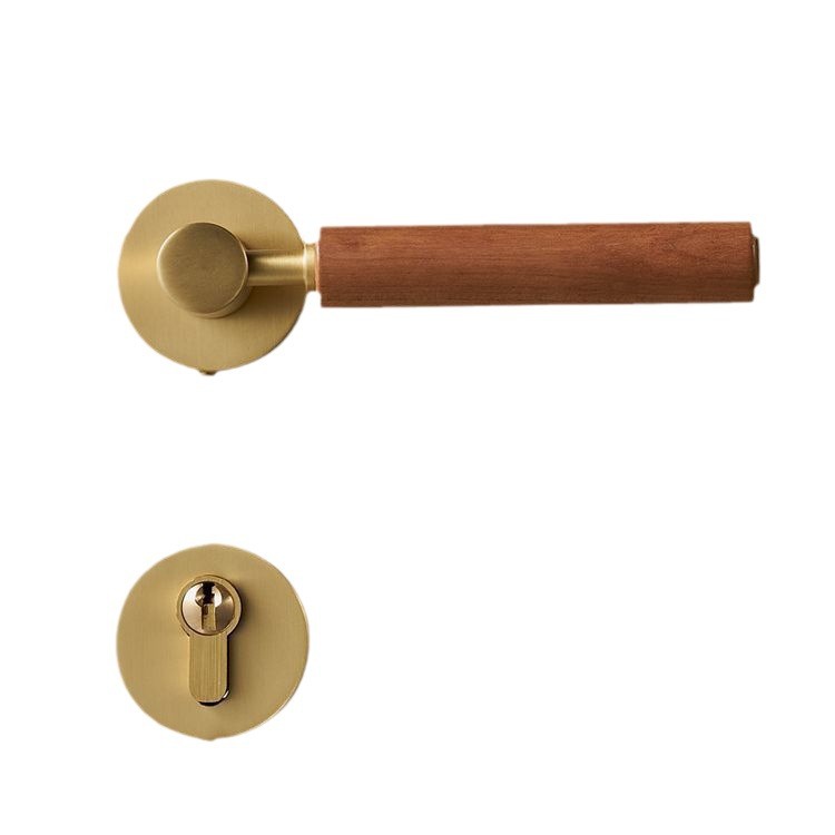 Cerradura de Puerta Interior de Latón para el Hogar, Suministro Directo de Fábrica, Totalmente en Cobre, Estilo Francés, Silenciosa, Magnética, Retro, con Manija de Madera de Cerezo para Dormitorio