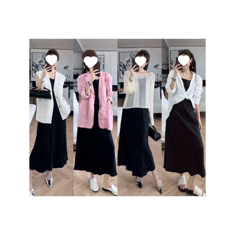美洋MEIYANG 赫本序曲醋酸吊带裙 轻奢缎面细带通勤连衣裙|undefined