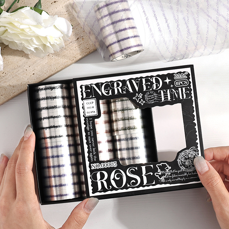 Inscripción Tiempo Transparente Impermeable Pet Retro Frases en inglés Cuenta manual Diy Material de base Cinta decorativa Conjunto de caja