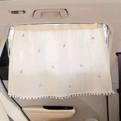 Sun shade — Car Curtains, Cute Car Sun - quilted-embroidered-hair-ball-embroidered-curtain-tulip