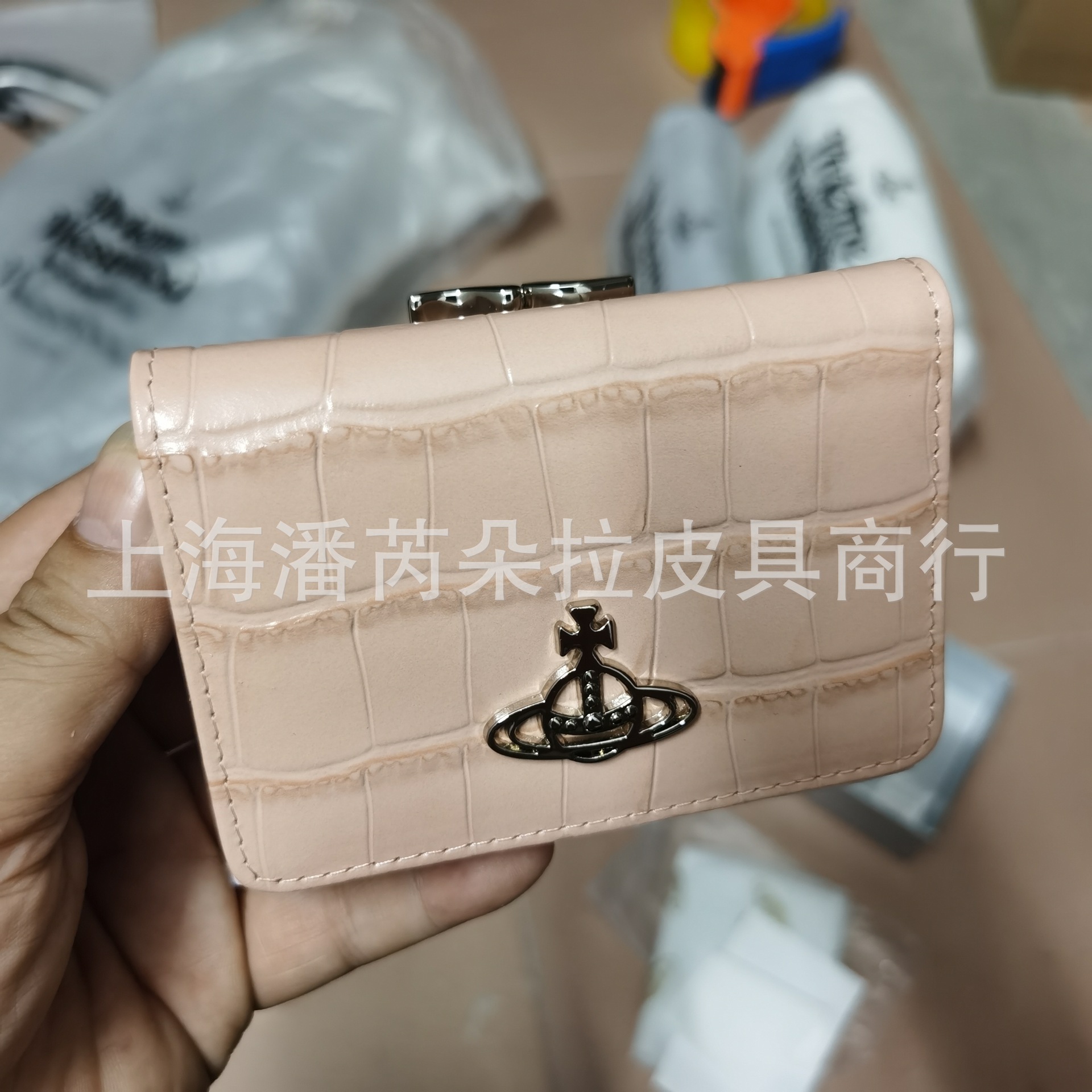 2024新型小衆西太后土星ワニ紋牛革三つ折り財布小銭入れ黒シンプル多カード位