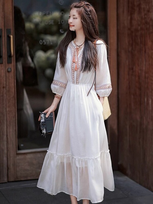 Bohemian Ethnic Style Dress, Fresh and Cute, Yunnan Travel Super Fairy Style Beach Vacation Outfit