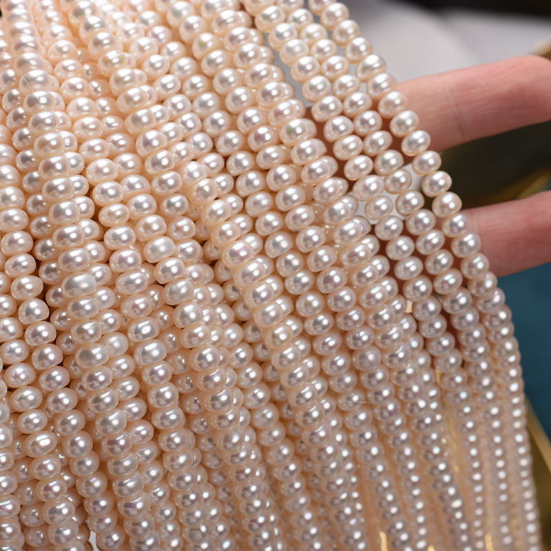 廠家批發天然淡水珍珠扁珠6mm強光半成品散珠diy手工串珠材料