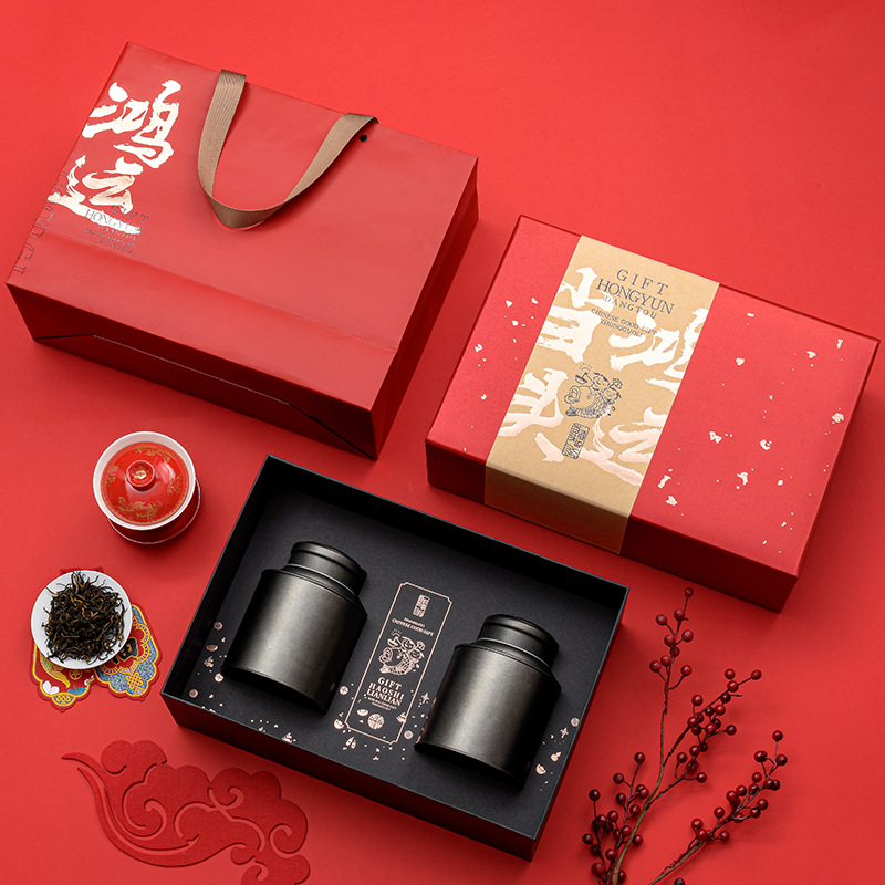 厂家批发大红袍散装乌龙茶茶叶包装礼品盒红色茶叶罐礼盒包装现货