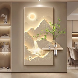 Light Luxury Entrance Hall Decorative Painting Rizhao Jinshan Corridor Aisle Hanging Painting New Chinese Style Mural Facing the Door