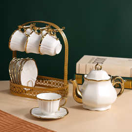 欧式陶瓷咖啡具套装跨境咖啡杯碟高档金边英式下午茶具13件套水具