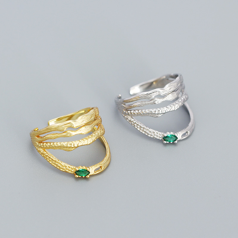 Fashion Geometric Silver Rings Inlay Gem 925 Silver Rings