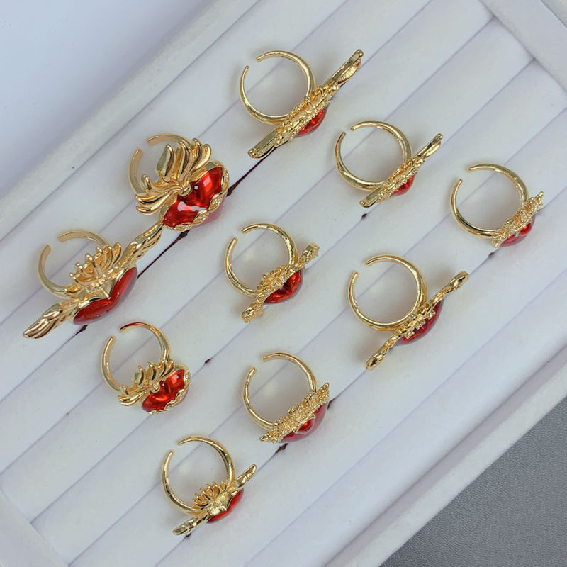 Wholesale Jewelry Vintage Style Heart Shape Copper Zircon Enamel Open Rings display picture 2