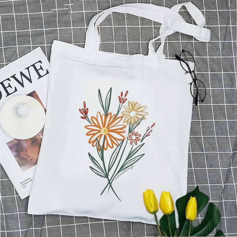 Bouquet 鲜花向日葵印花帆布袋单肩包折叠袋手提袋购物袋跨境外贸