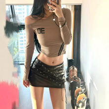 鸡眼绑带星星元素短裙 低腰包臀皮裙 2024秋季