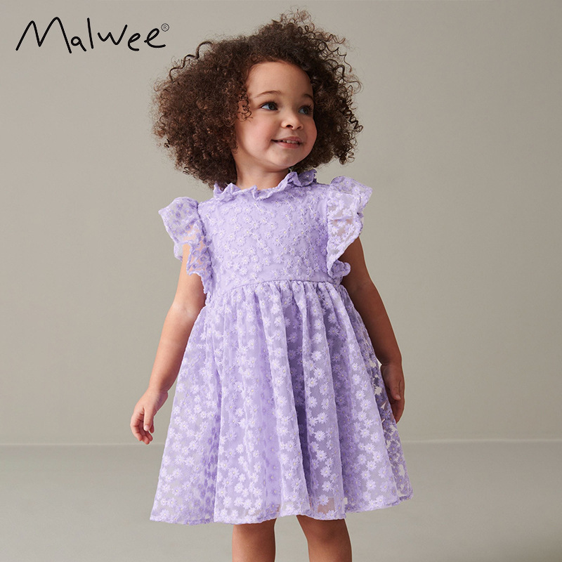 malwee girls dress summer new European and American children's round neck princess skirt western style little girl skirt