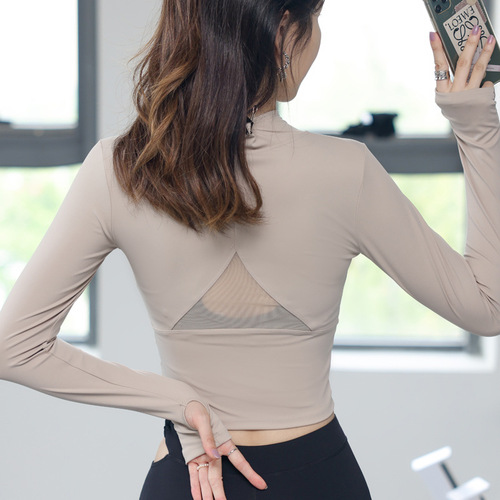 Women's long-sleeved hoodie fitness clothing tracksuit yoga suit mesh back zipper top