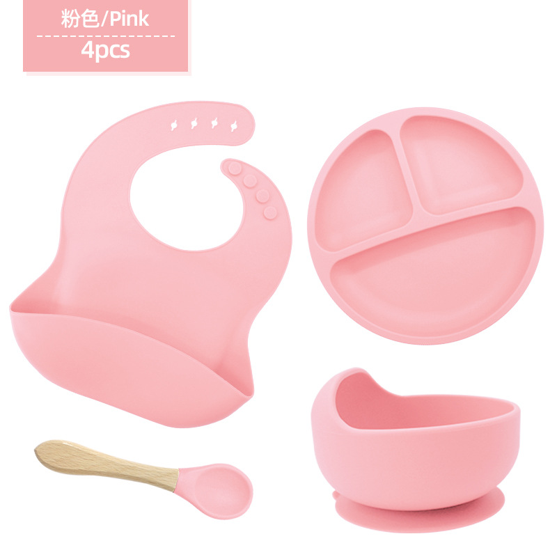 Vajilla de silicona para niños Juego de 6 piezas de silicona para bebés Tazón de alimentos complementarios separados Cuchara tenedor Taza para aprender a beber Juego de vajilla para madres y bebés