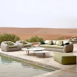 Outdoor Rattan Sofa Combination Villa Courtyard Hotel Model Room Living Room Open-Air B&B Leisure Rattan Chair Sofa