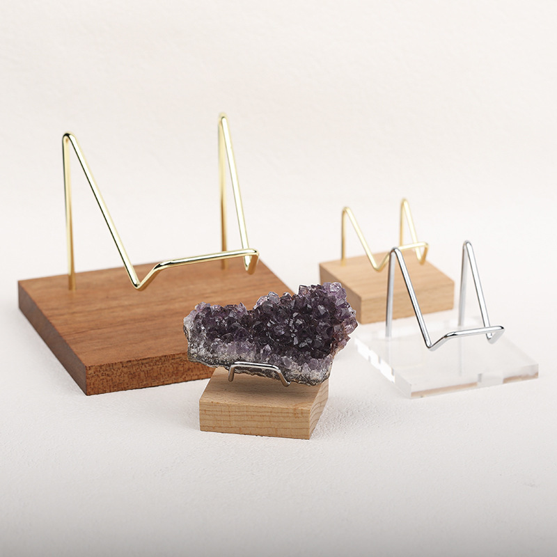 水晶クラスター鉱標原石標本展示棚ホームオフィス装飾装飾スタンドアクリル実木ベース|undefined