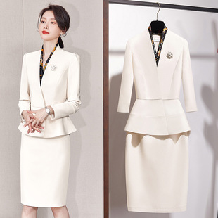 High-end Professional Women's Skirt suit creamy-white Suit Jacket Suit Fashion Business Dress Female Beautician Work Clothes