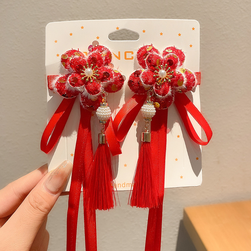 Año Nuevo accesorios para el cabello para niños arco de bordilla pinzas de cabello para niñas vestidos festivos vestidos chinos toques de cabello para niñas joyas de tarjetas de cabello