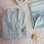 长袖条纹新款少女丝睡衣