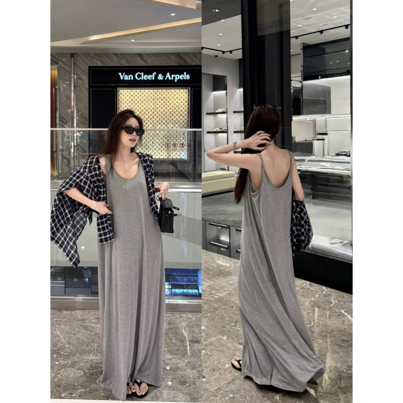 3557 #   Superniniyy Gentle and Lightweight Paper-Thin Vest Dress with Knot Detailing, Lazy Loose-Fitting Long Dress with a Draping Effect