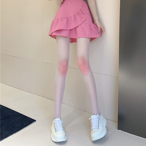 Knee-length cheek blush white silk stockings pure desire Japanese cute Lolita solid color thin base pantyhose gradient socks