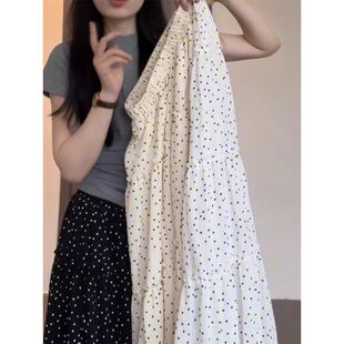 黑色波點半身裙女夏百搭蓬蓬蛋糕裙高腰顯瘦垂感休閑a字中長裙子
