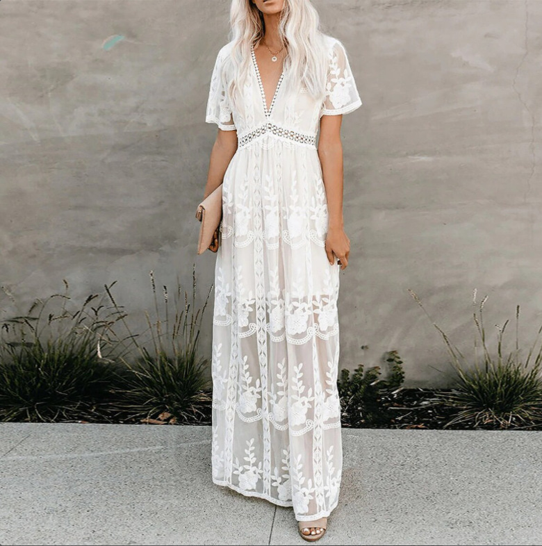 Comercio exterior transfronterizo europeo y americano en stock nueva ropa de mujer vendedora caliente Amazon Dunhuang vestido de encaje neto image 7