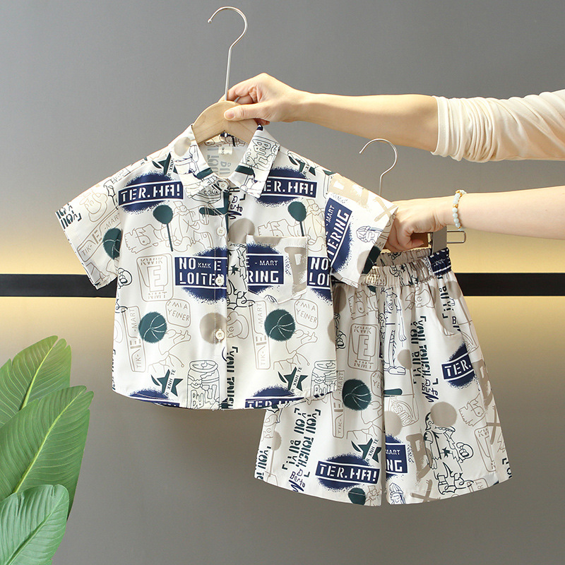 7867 Traje delgado de manga corta para niños, pantalones cortos de verano para niños, chaleco, camisa de bebé de tres piezas, ropa de verano