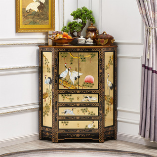 至高美 Corner cabinet Ming and Qing gold foil wall pine crane Yannian storage cabinet triangular side cabinet painted piano paint corner cabinet