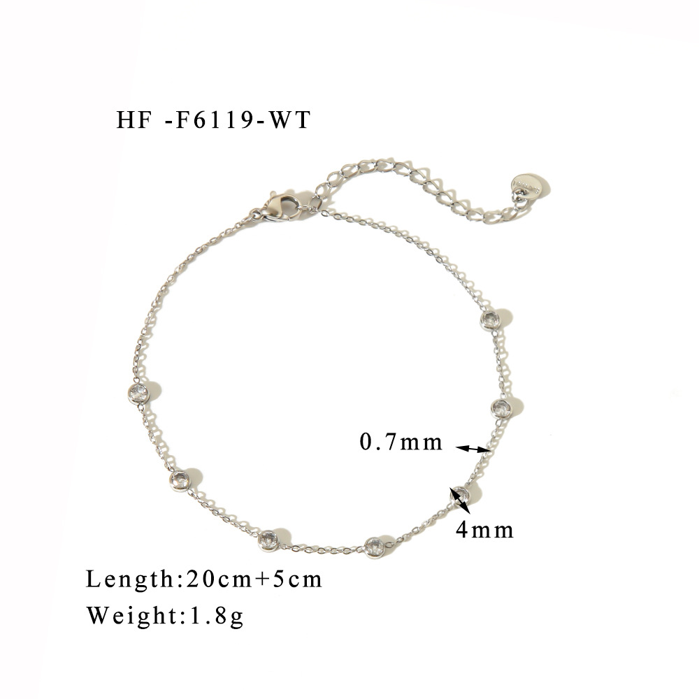 French ins venta caliente titanio acero redondo color circón tobillera femenina 18k personalidad de acero inoxidable adorno de pie joyería de dopamina