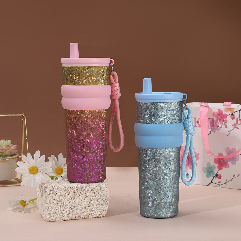 Pure Titanium Thermos Cup for Men and Women, High-Looking Ice Cup, Car-Mounted Luxury Cup, Cold-Keeping Cup, Straw Water Cup