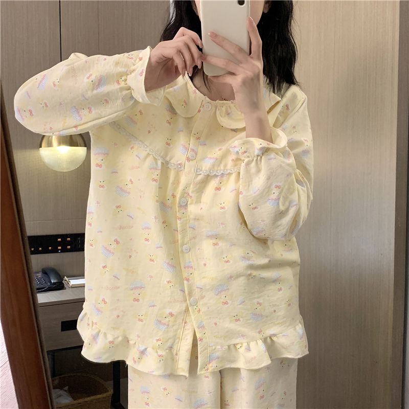 2025 New Spring and Autumn Long Sleeve Pajamas Women's Cloud Cotton Summer Sweet Cartoon Autumn and Winter Loose Home Clothes suit