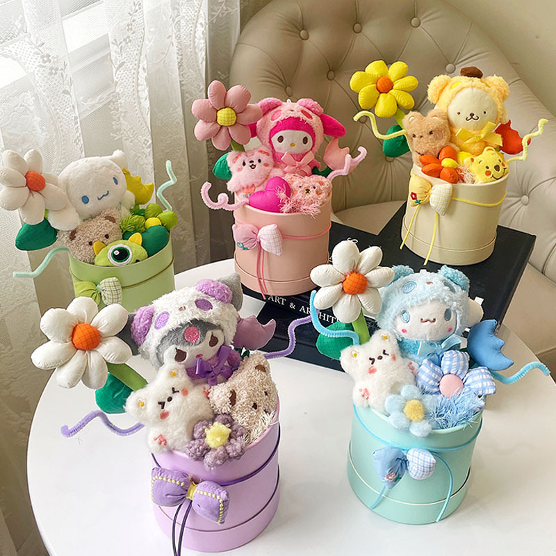 Sanrio bouquet hug bucket cartoon doll bouquet for 520 Mother's Day girlfriend and child birthday gift
