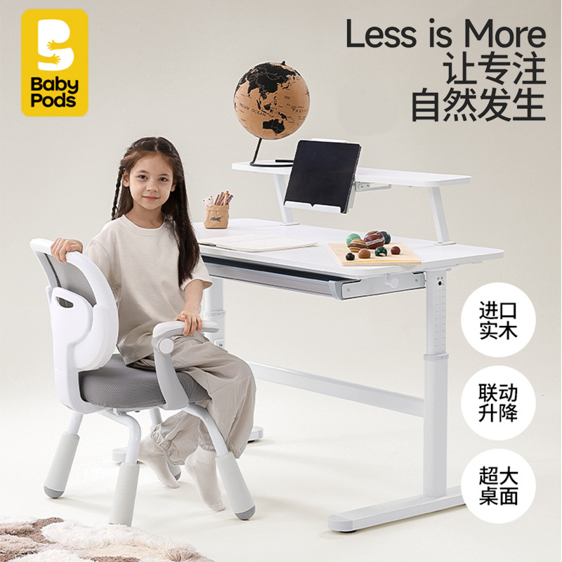 Babypods Kidsren's Study Table and Chair Home Kidsren's Desk Liftable Writing Table Student Solid Wood Large White Table