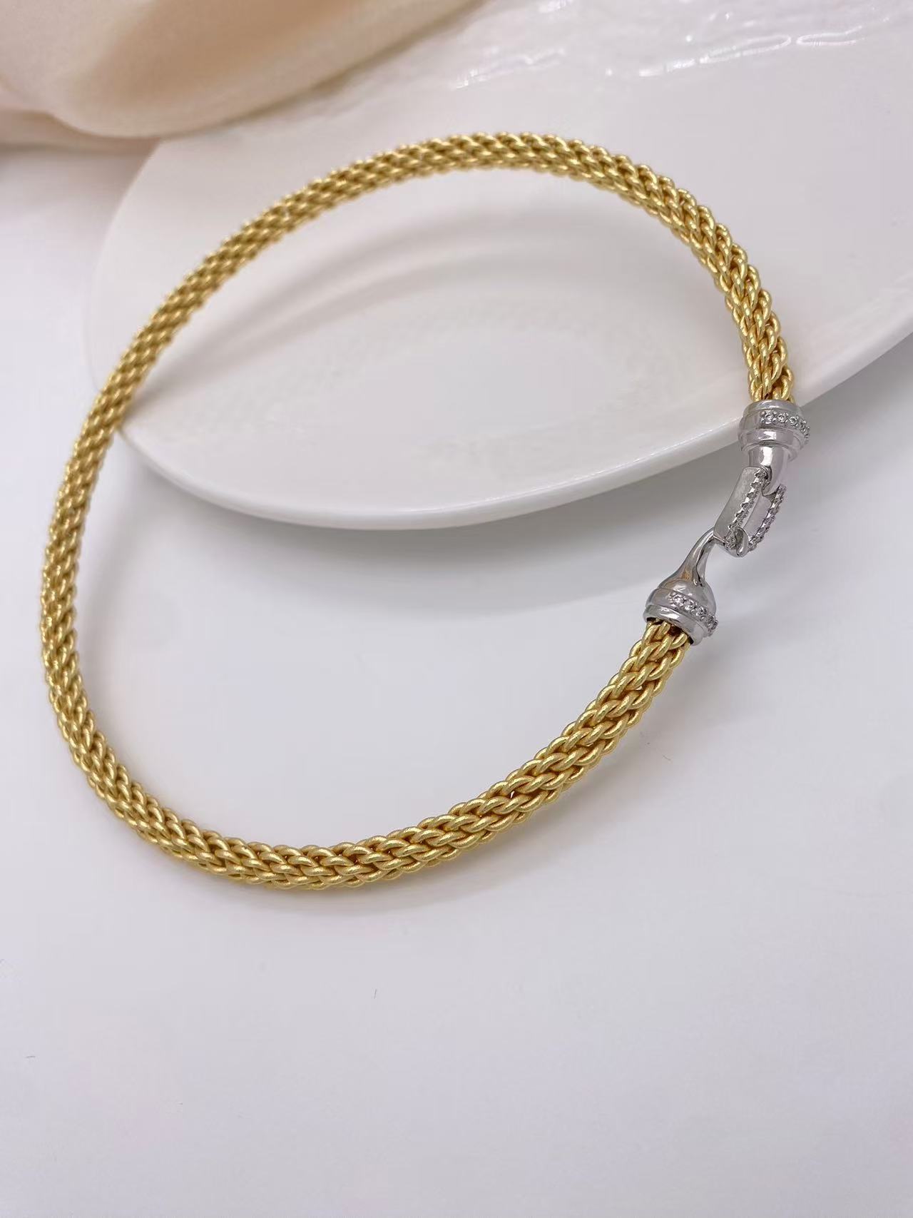 Unisex Gender Wholesale Jewelry Simple Style Geometric Copper Zircon 18K Gold Plated Mixed Metal Inlay Bracelets Necklace