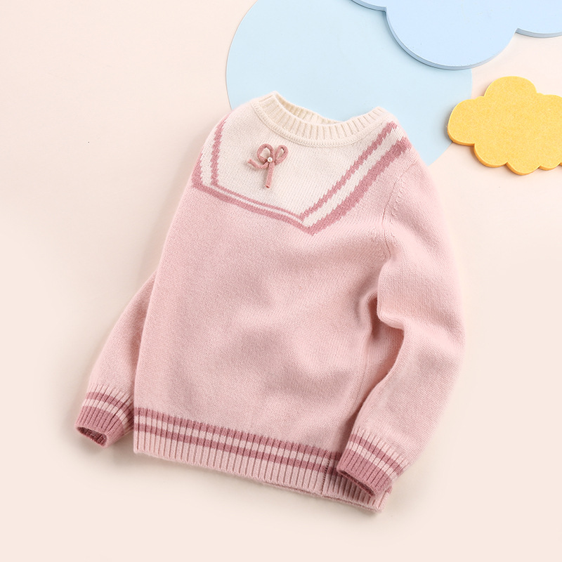 One-piece delivery of sheep and sheep new children's cashmere sweater baby pink bow Princess sweater sweater