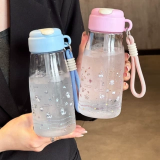 定制pc塑料双饮水杯女生高颜值卡通夏日泡茶吸管大容量学生手提杯