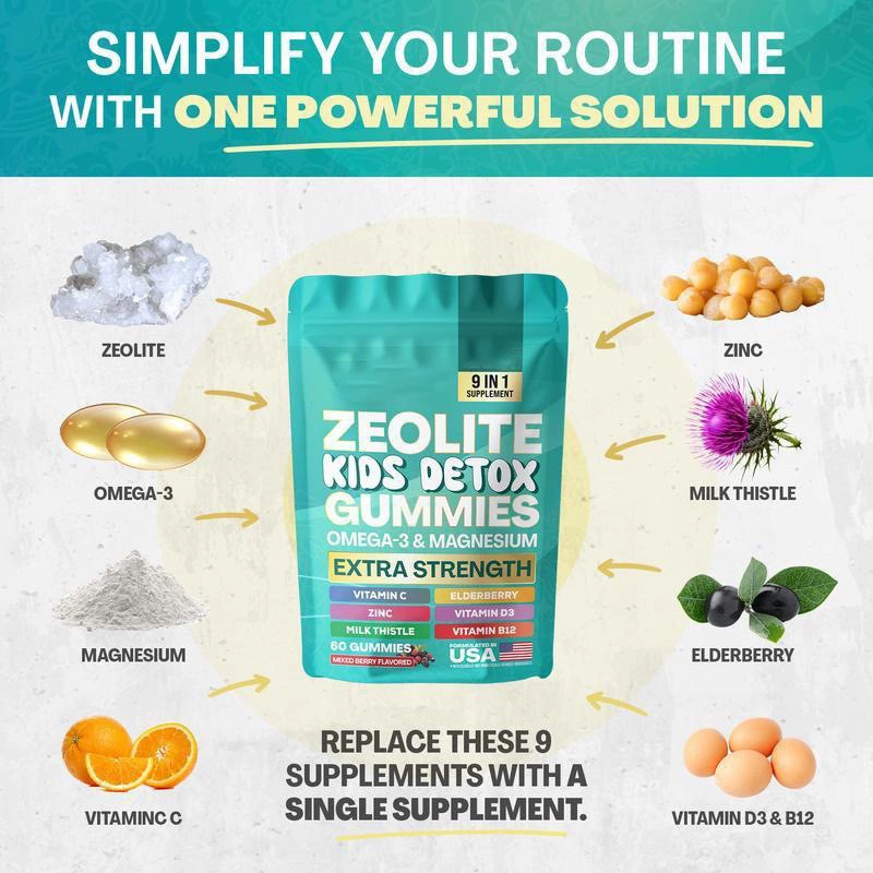 Зарубежная торговля Amazon кросс-борт ZEOLITE KIDS DETOX ЖЕвачки детские желатиновые зентокс гомми в наличии