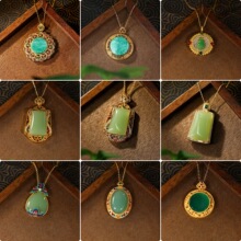 小众设计真金电镀金镶嵌仿和田玉吊坠微镶彩钻无事牌项链男女款