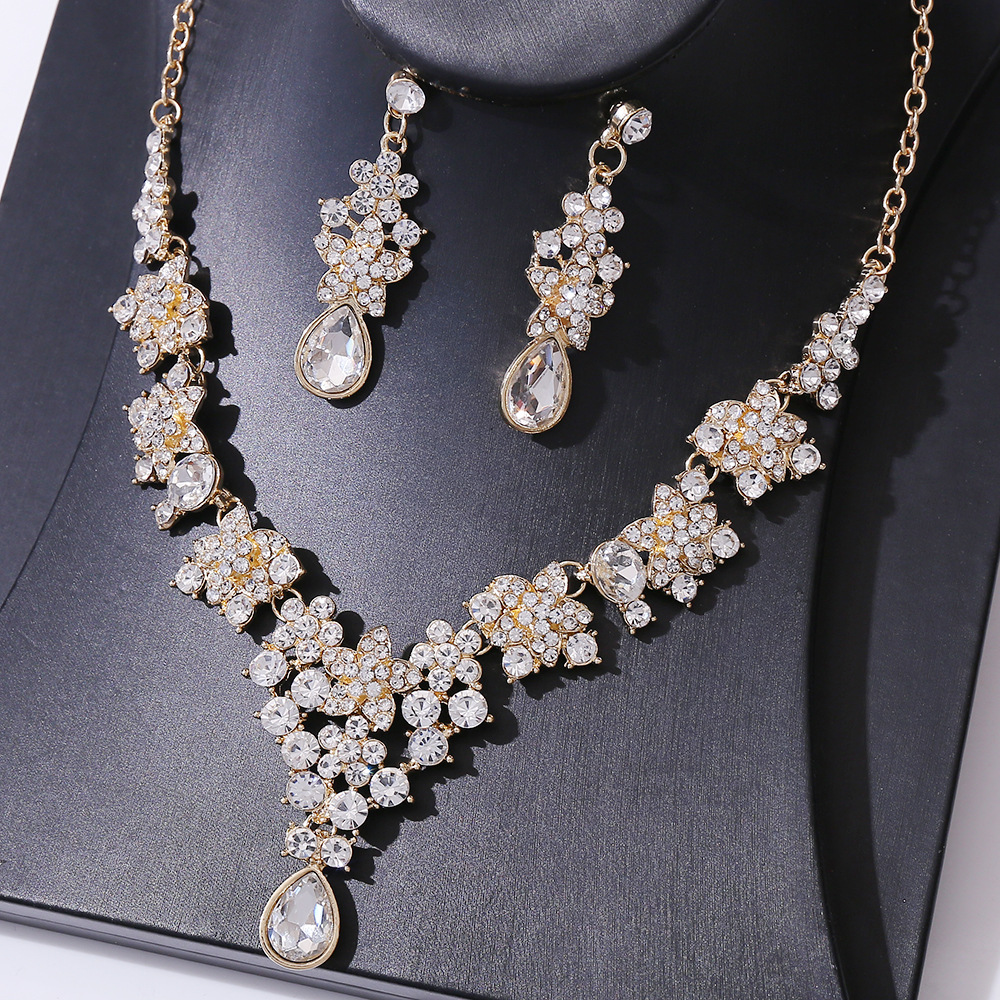 Wedding Occasion Bridal Water Droplets Flower Alloy Inlay Rhinestones Earrings Necklace