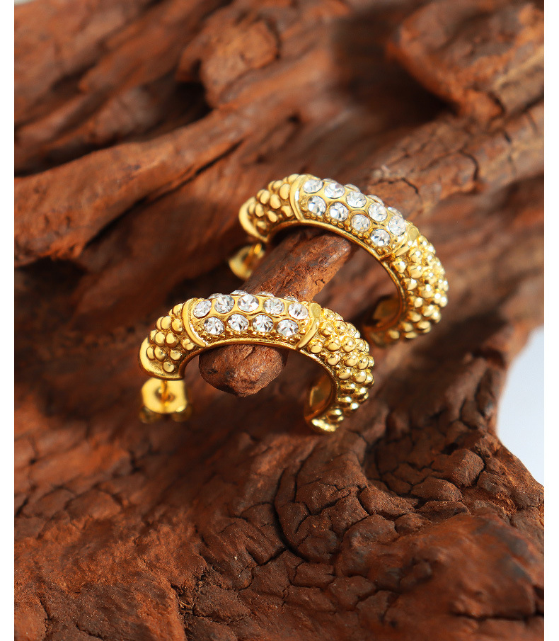 Elegant C Shape Titanium Steel Plating Zircon Earrings 1 Pair