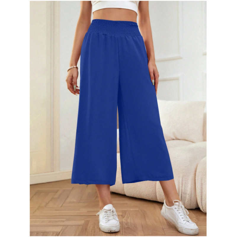 High-waisted, drapey, wide-leg, cropped pants for women, summer loose-fitting, solid color casual pants, European and American style, versatile design High-waisted, drapey, wide-leg, cropped pants for women, summer loose-fitting, solid color casual pants, European and American style, versatile design