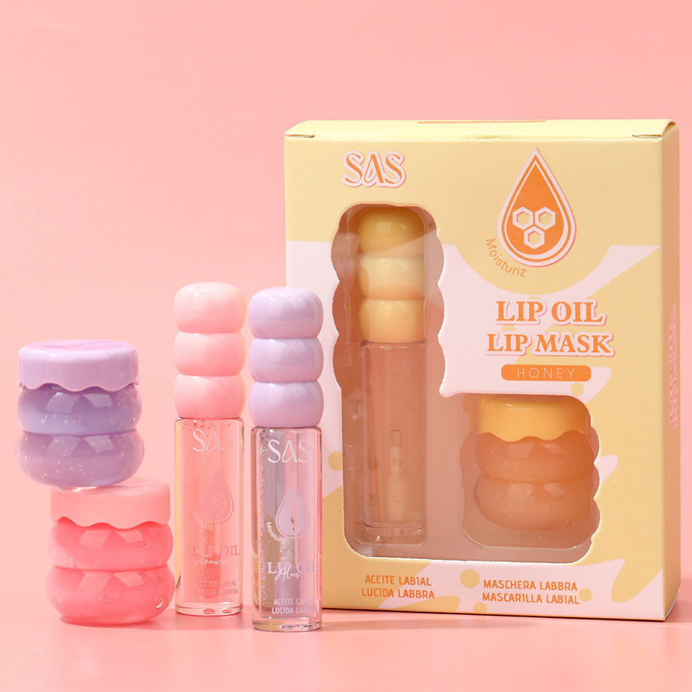 SAS Europa y Estados Unidos en stock transfronterizo humectante máscara labial humectante + aceite labial pequeño conjunto SAC186