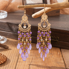外贸  复古民族风耳坠 长款流苏米珠耳环 波西米亚夸张气质耳饰